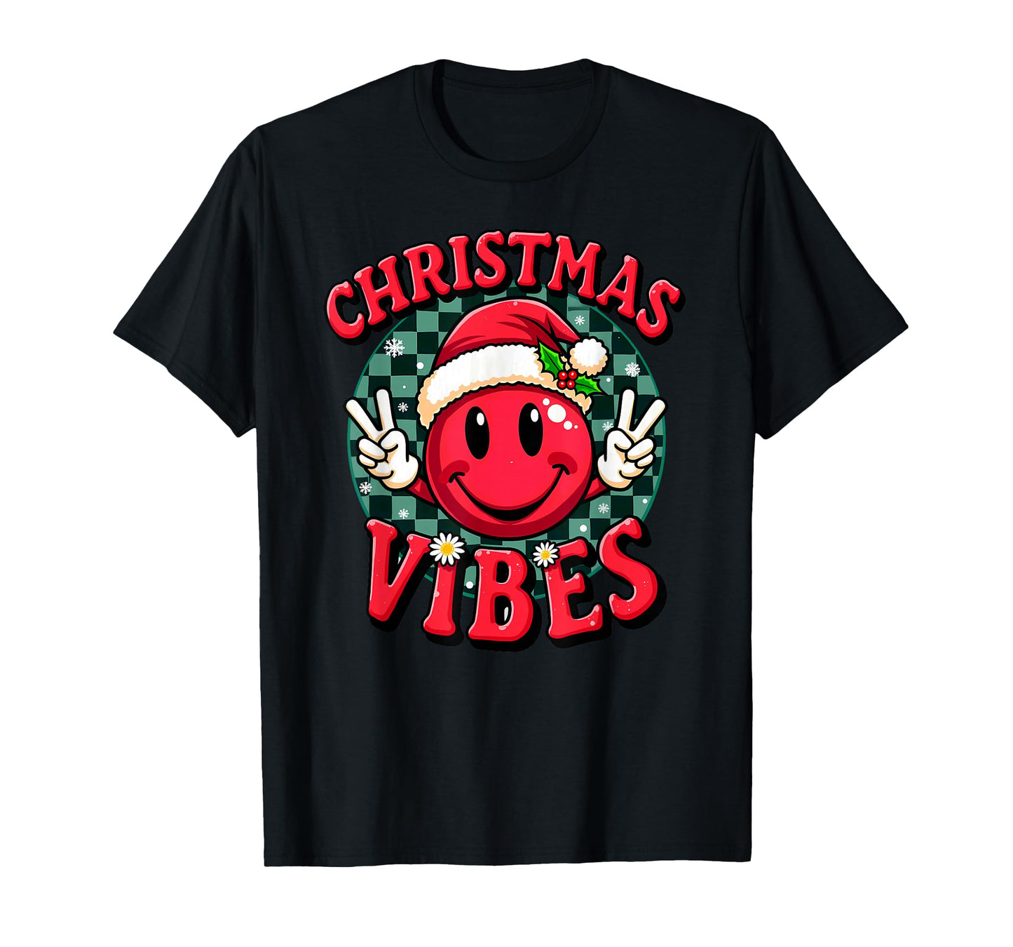 Santa Hat Smile Emoticon Christmas Vibes T-Shirt