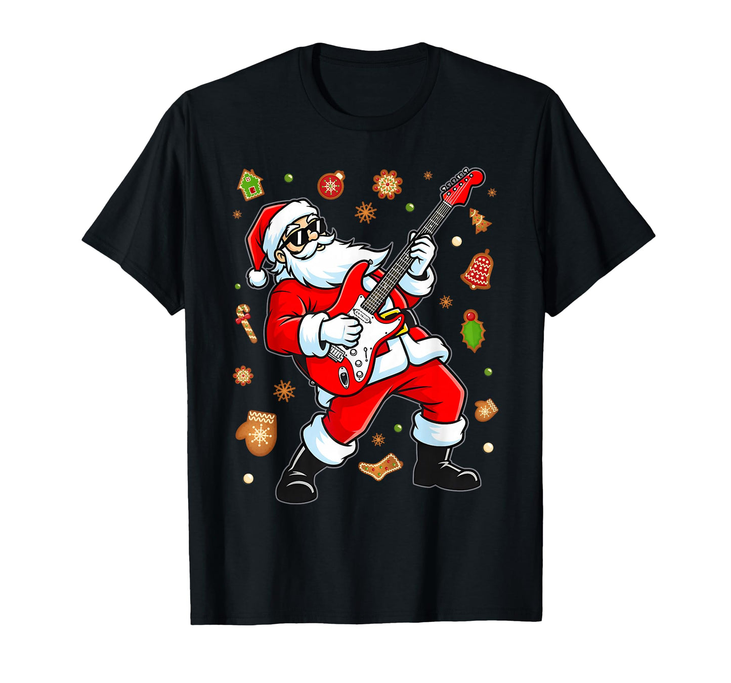 Santa Playing Guitar Christmas Pajama Musician Guitarist T-Shirt