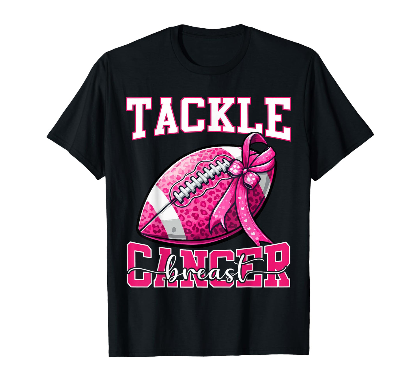 Tackle Breast Cancer Football Women Mom Bow Cancer Awareness T-Shirt