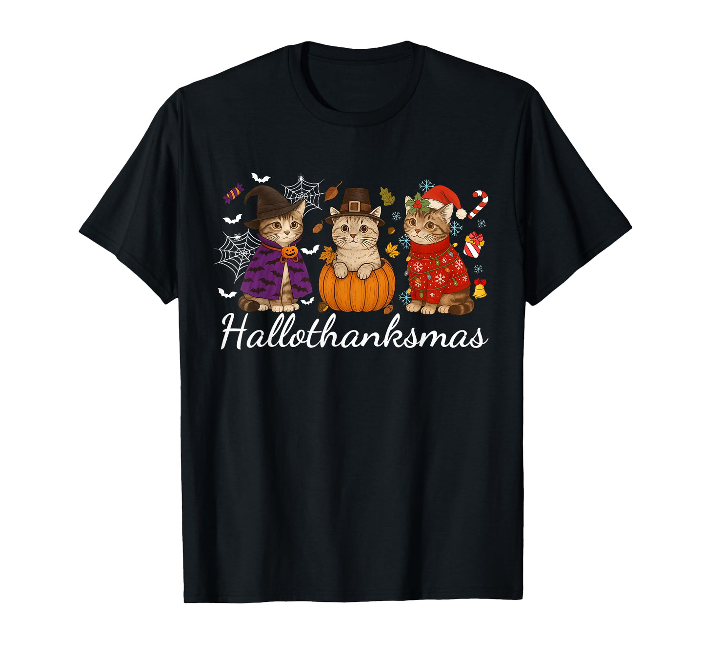 Hallothanksmas Cats Cat Lovers Costume Men Women Kids T-Shirt
