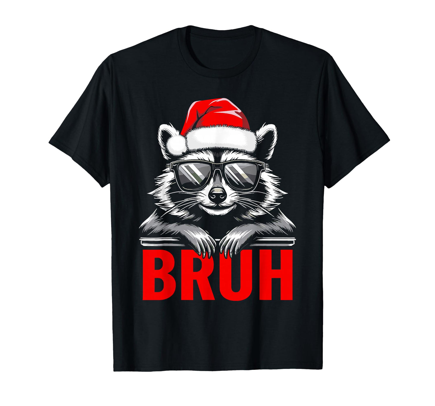 Bruh Raccoon Santa Racoon Christmas Teens Mens Boys T-Shirt