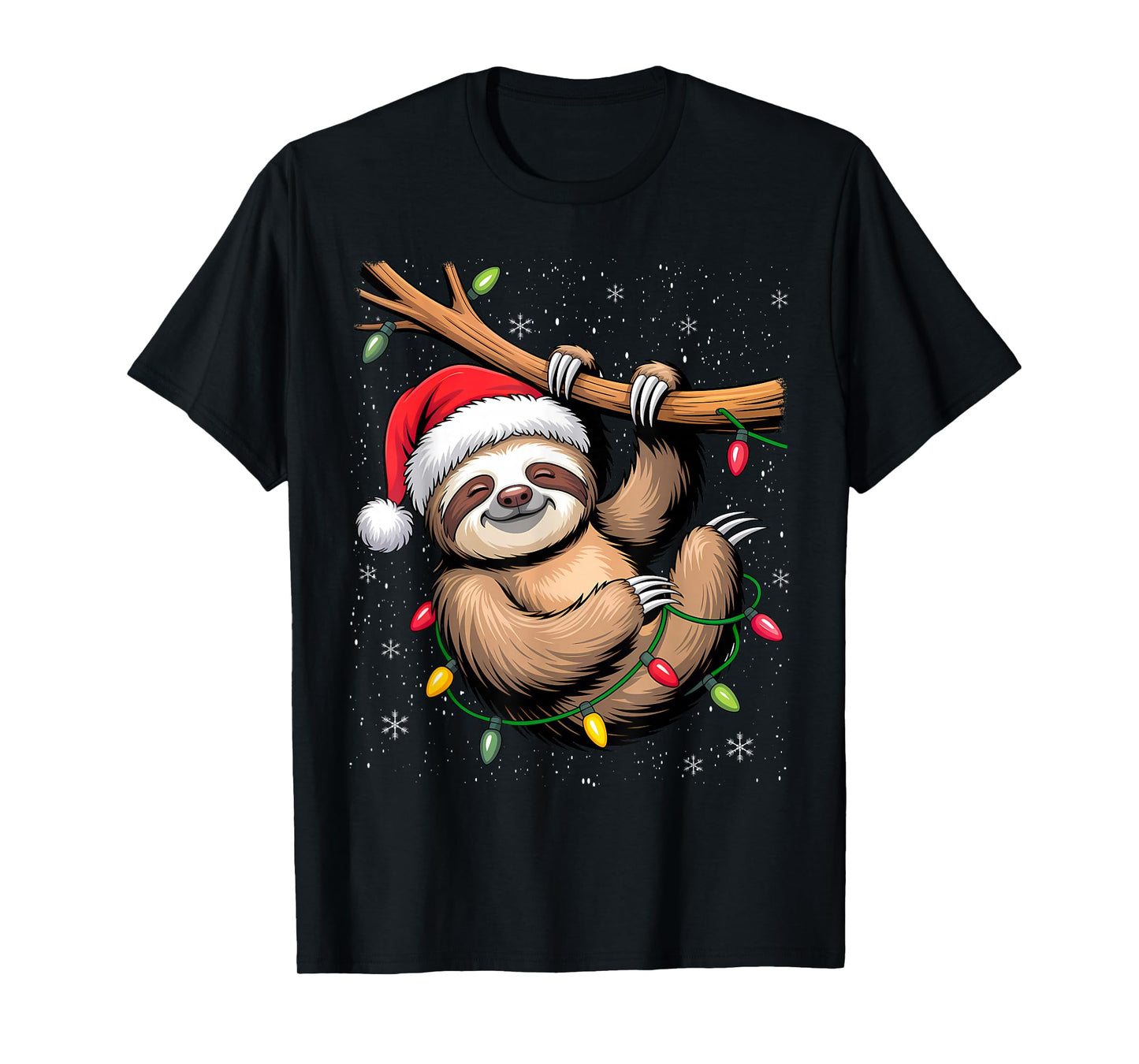 Sloths Xmas Lighting Reindeer Santa Hat Sloth Christmas T-Shirt