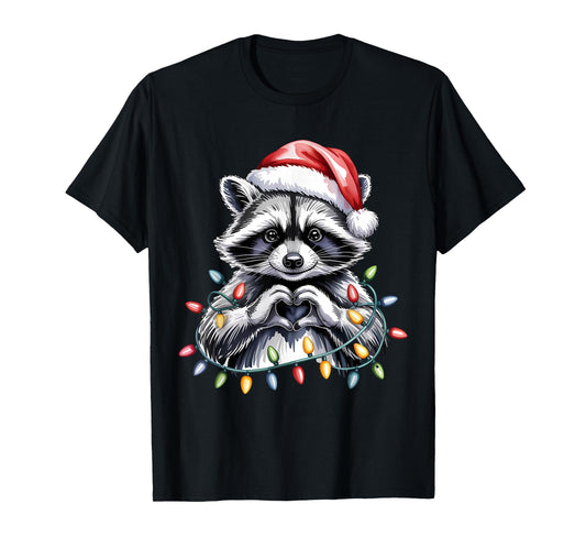 Raccoon Heart Santa Hat Christmas T-Shirt