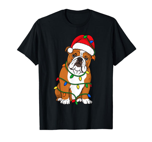 English Bulldog Christmas Tree Lights Holiday Dog Lover T-Shirt