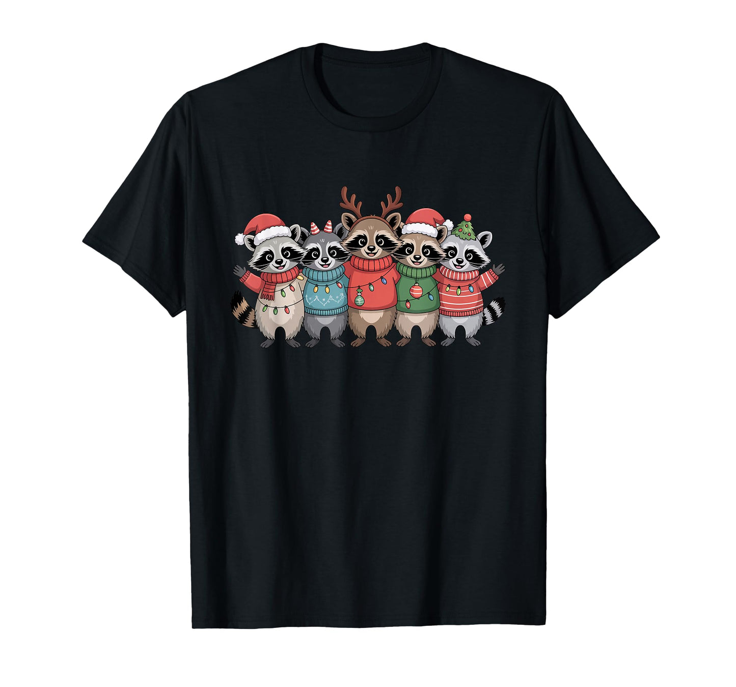 Christmas Lights Raccoon Santa Funny Xmas Tree for Men Women T-Shirt
