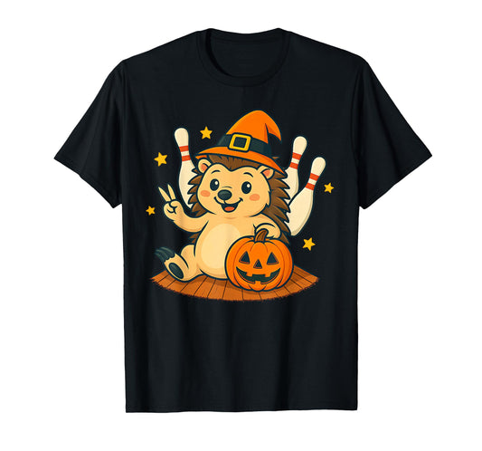 Cute Hedgehog Halloween Pumpkin Witch Hat Bowling Men Women T-Shirt