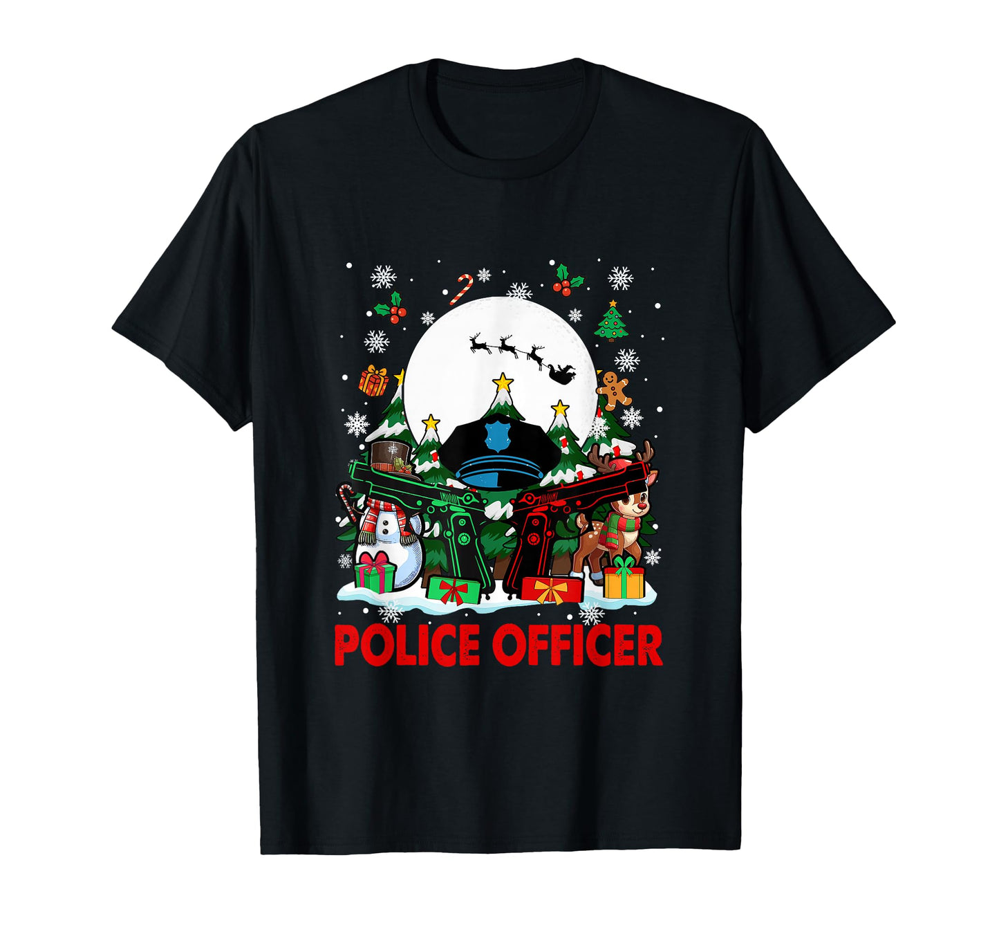 Police Officer Job Tools Santa Snowmen Reindeer Christmas T-Shirt