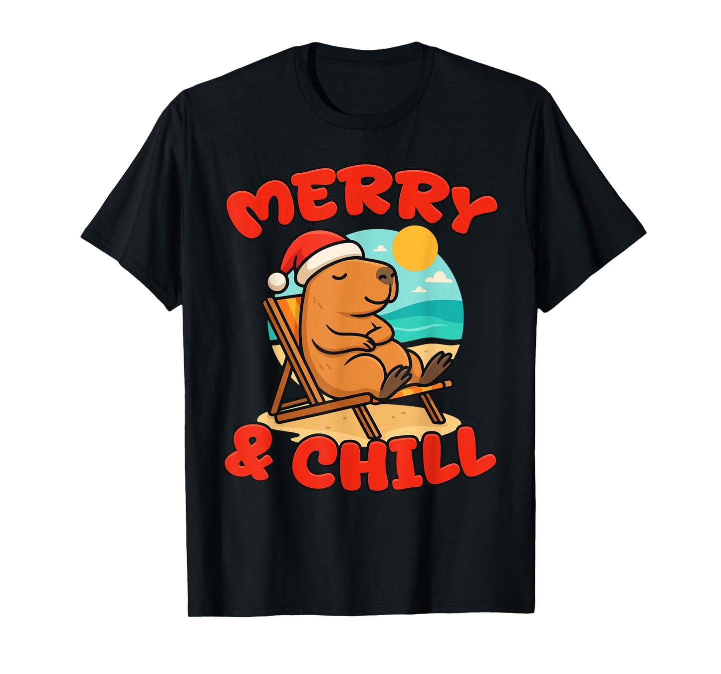 Merry and Chill Capybara | Funny Cute Capybara Santa Gifts T-Shirt