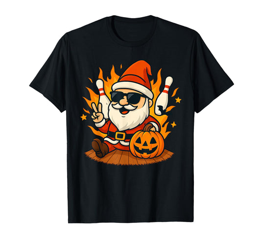 Cute Santa Claus Halloween Pumpkin Playing Bowling Men Women T-Shirt