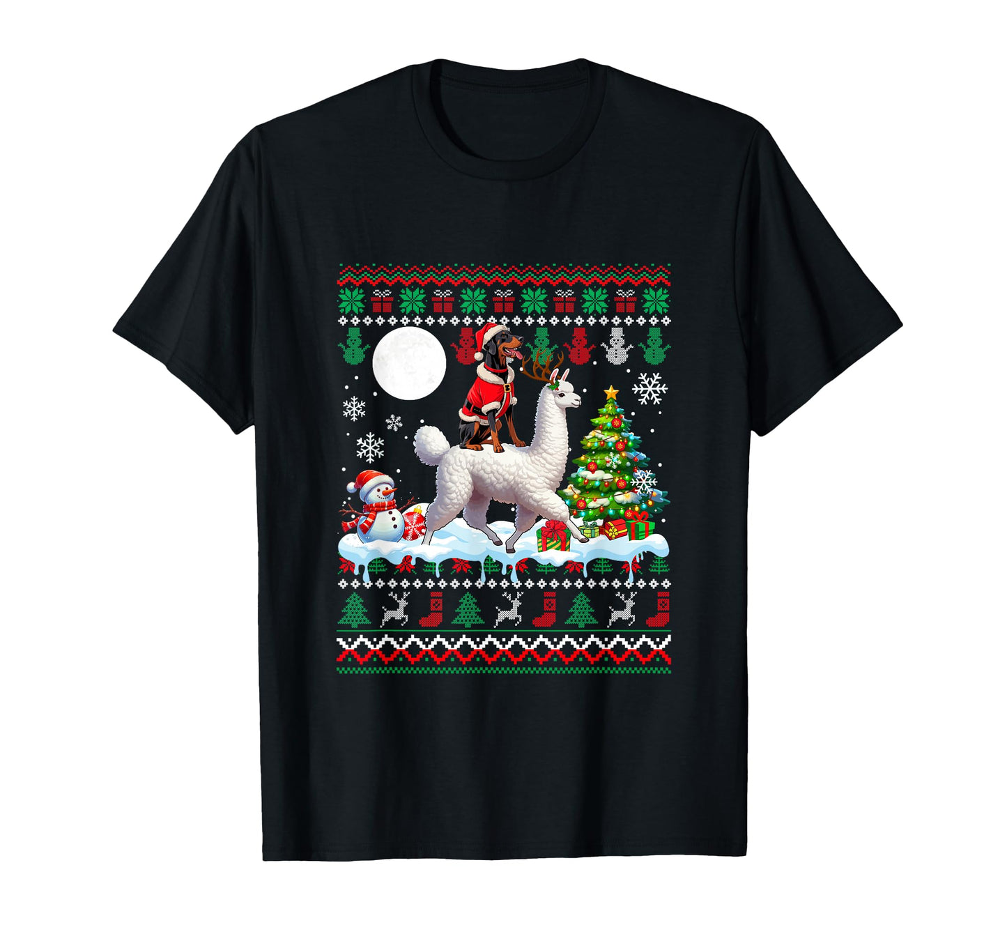 Santa Dobermann Riding Llama Sweater Christmas Owner Kids T-Shirt