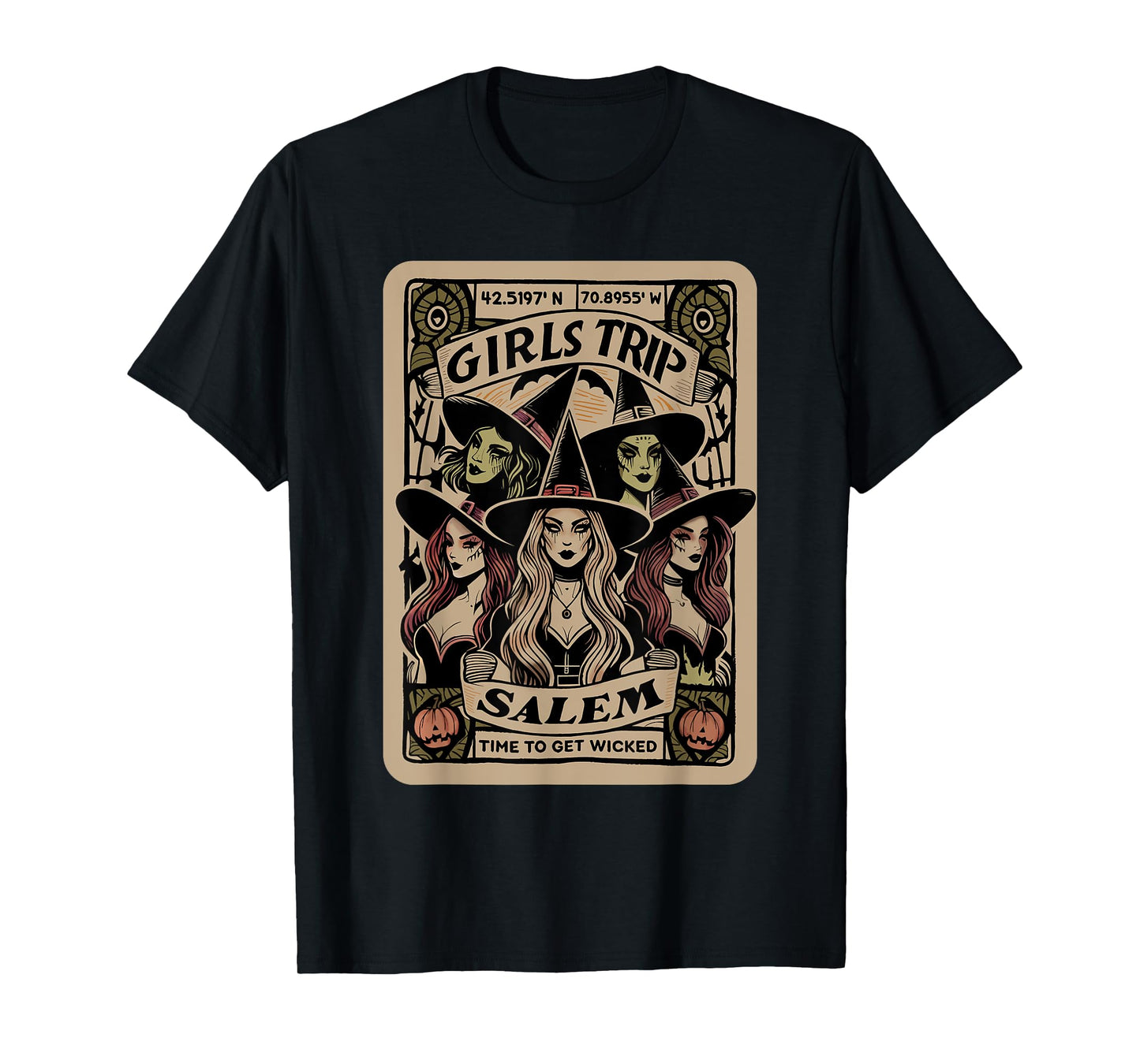 Girls Trip to Salem Time To Get Wicked Tarot Card Halloween T-Shirt