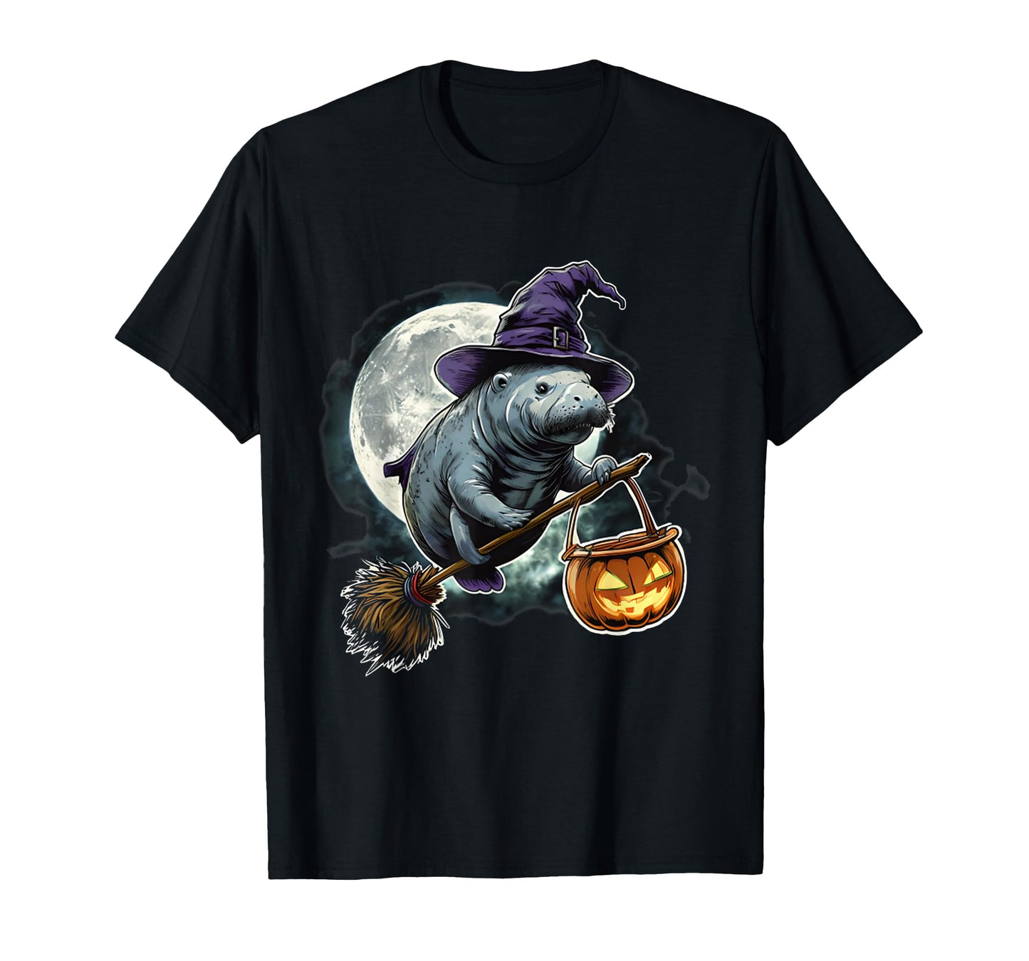 Manatee Witch Hat Pumpkin Halloween Costume Men Women Kids T-Shirt