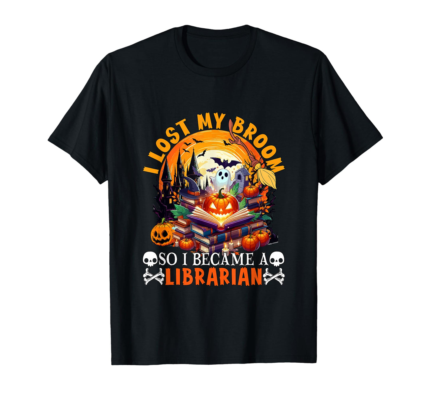 Lost Broom So I Became A Librarian Halloween Witch Lover T-Shirt
