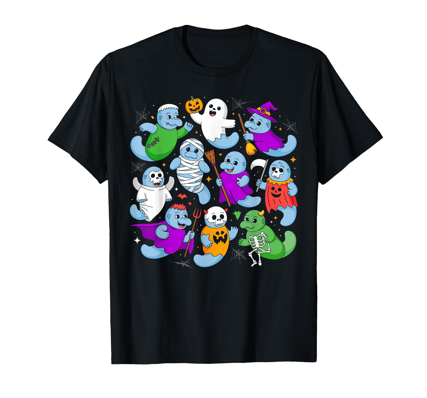 Spooky Cute Manatees Funny Halloween Animal Squad T-Shirt