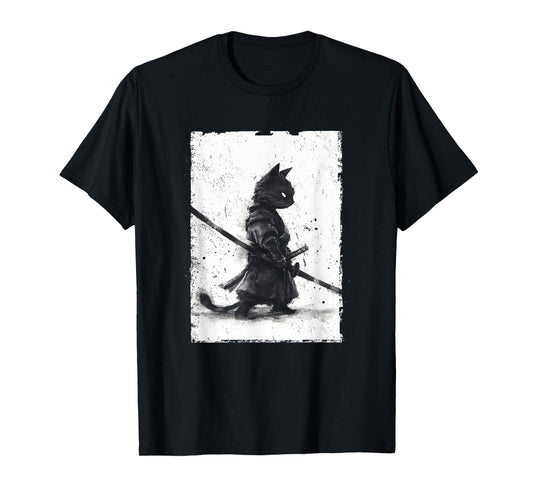 Vintage Samurai Cat Graphic Art Japanese Ukiyo-e T-Shirt