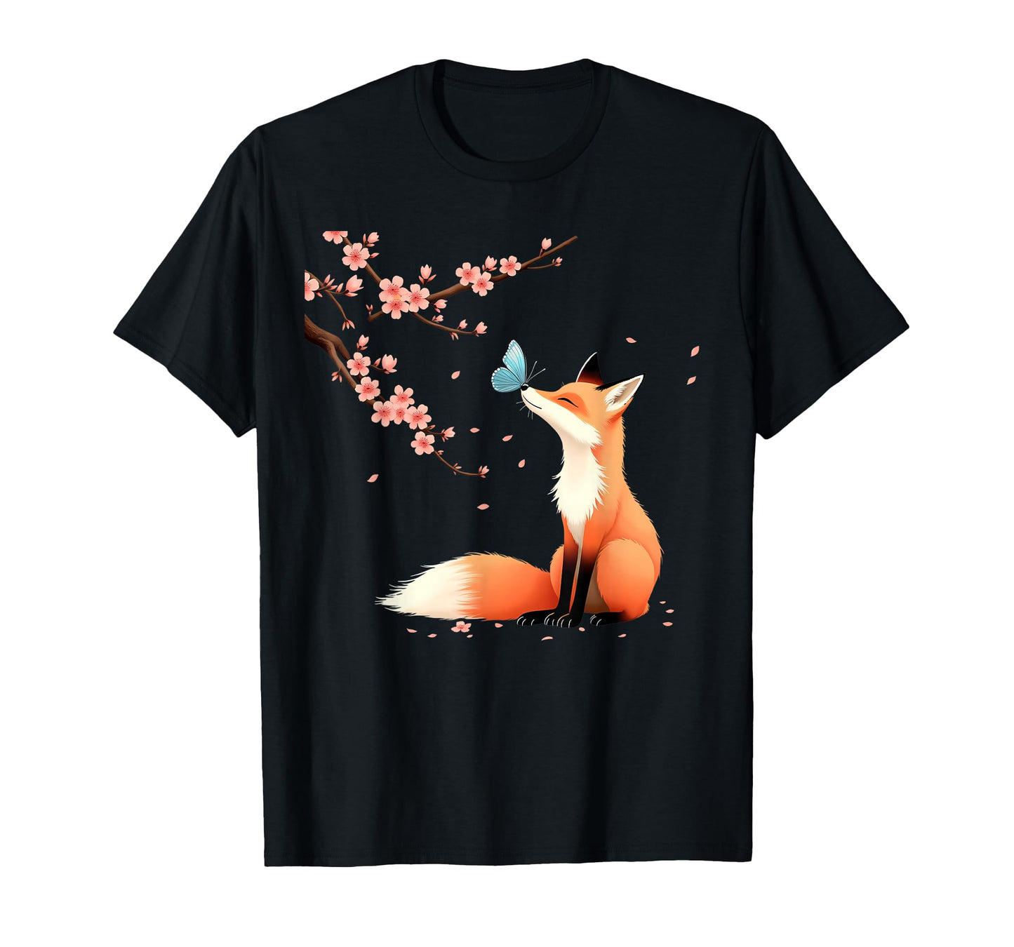 Fox Japanese Cherry Blossom sakura tree kawaii girls women T-Shirt