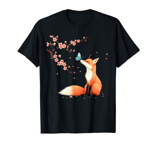 Fox Japanese Cherry Blossom sakura tree kawaii girls women T-Shirt