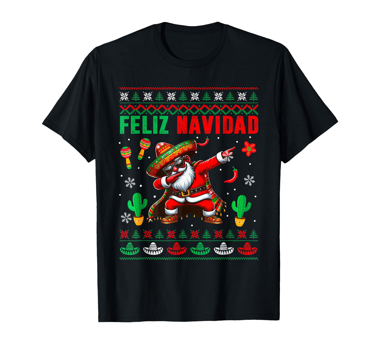 Feliz Navidad Xmas Sweater Santa Sombrero Dabbing Mexican T-Shirt