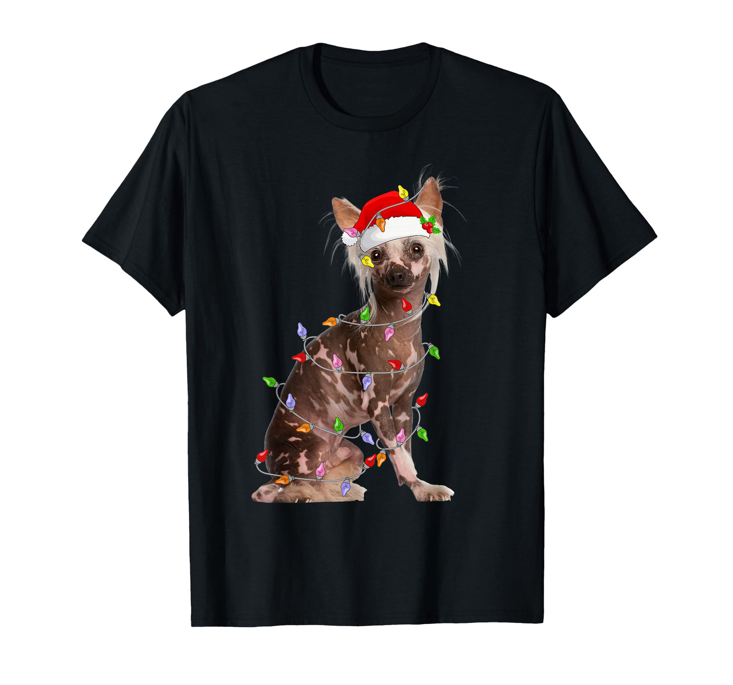 Chinese Crested Christmas Lights Santa Funny Pet Dog Xmas T-Shirt