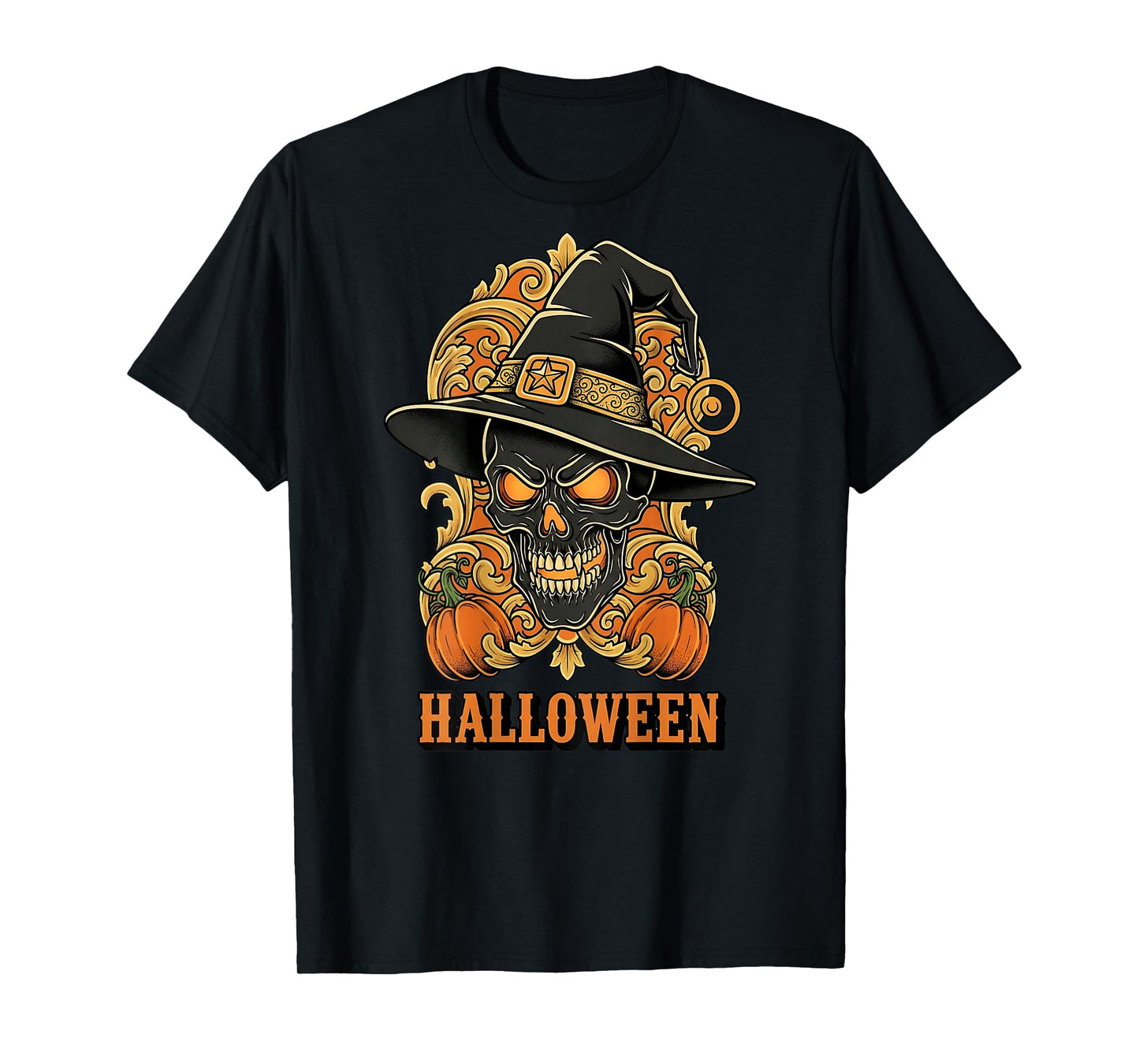 Spooky Skull Witch Hat Halloween Horror Scary for Men T-Shirt
