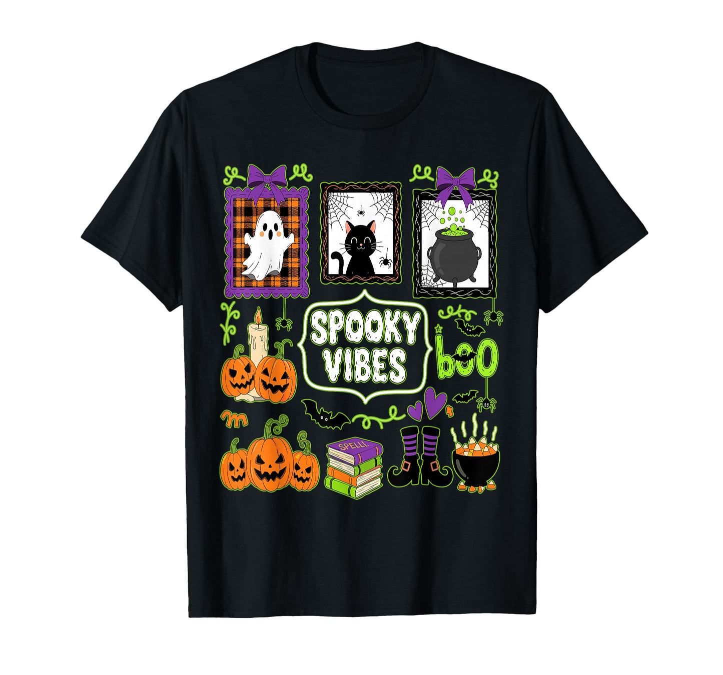 Spooky Vibes Halloween Coquette Jack O'Lantern Boo Crew T-Shirt