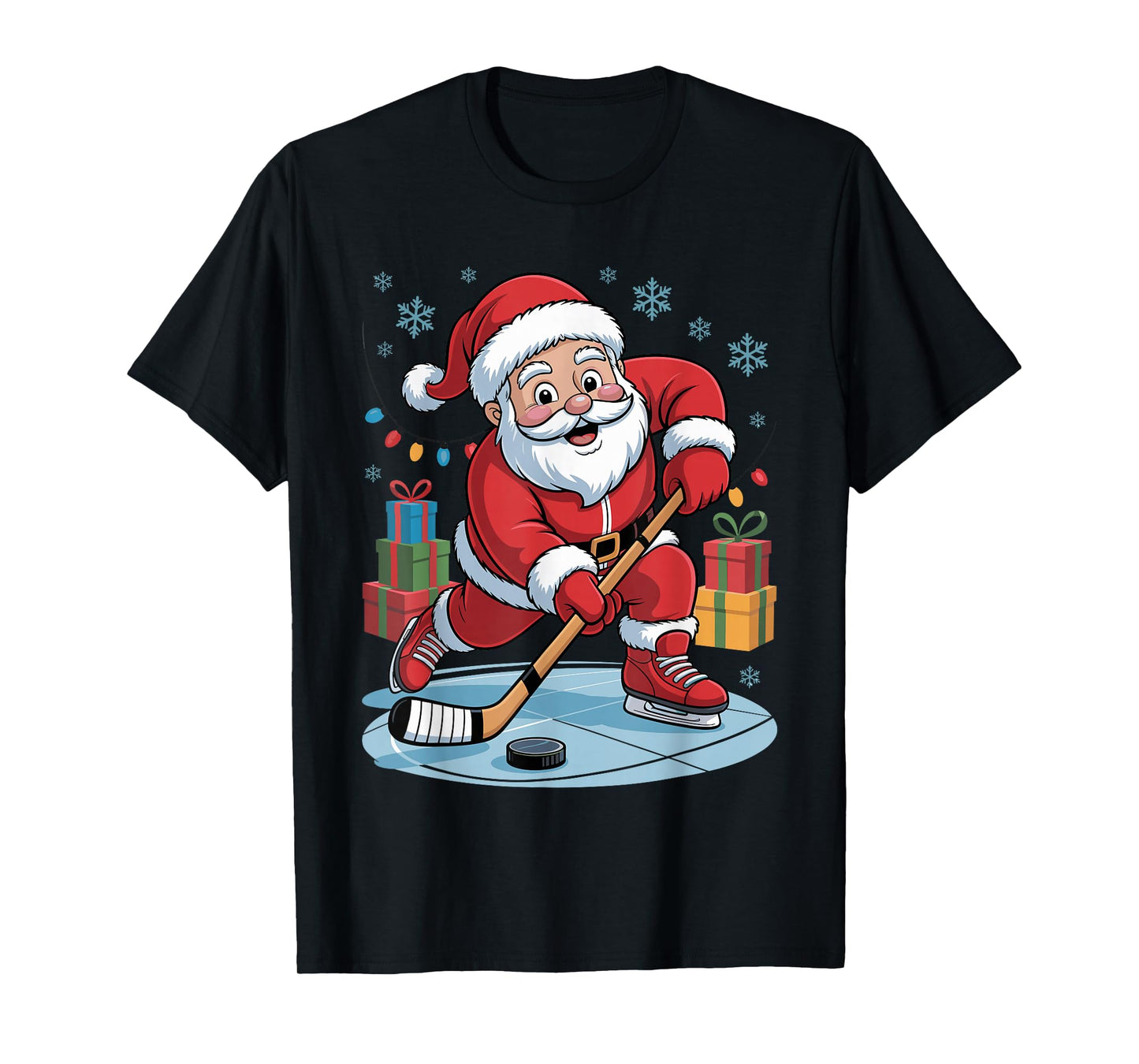 Funny Santa Playing Hockey Holiday Christmas Xmas Pajama T-Shirt