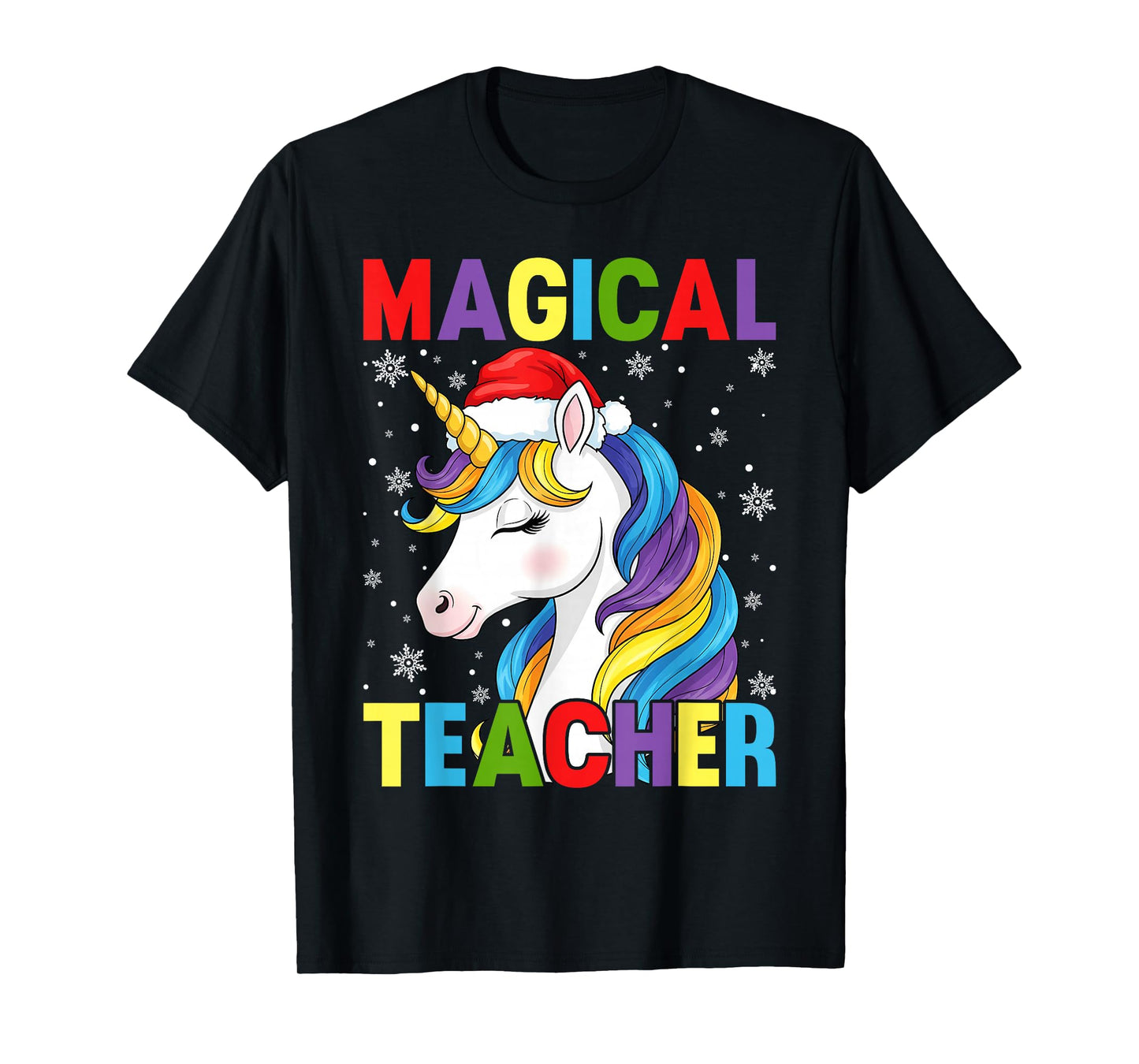 Magical Teacher Santa Unicorn Christmas T-Shirt