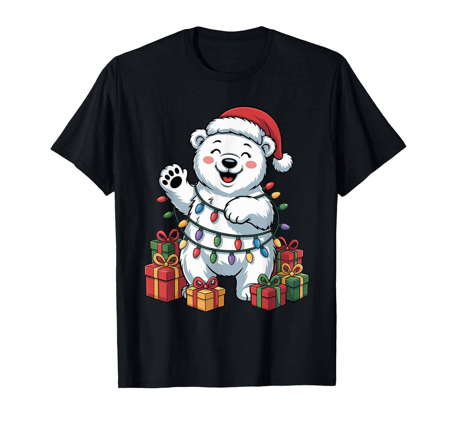 Polar Bear Santa Hat Animals Lovers Ugly Christmas Pajamas T-Shirt