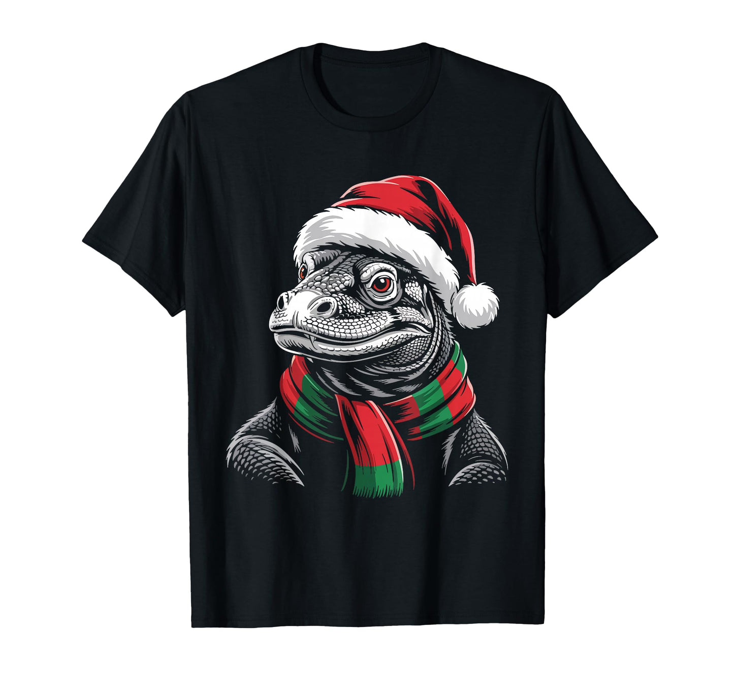 Komodo Dragon Xmas Santa Hat Scarf Christmas Costume T-Shirt