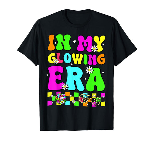 Retro In My Glowing Era Colorful Unisex-Adult T-Shirt, Black, Small, Short Sleeve, Tie-Dye, Cartoon, Casual, SHIRT, All Seasons, Family Gatherings & Holidays