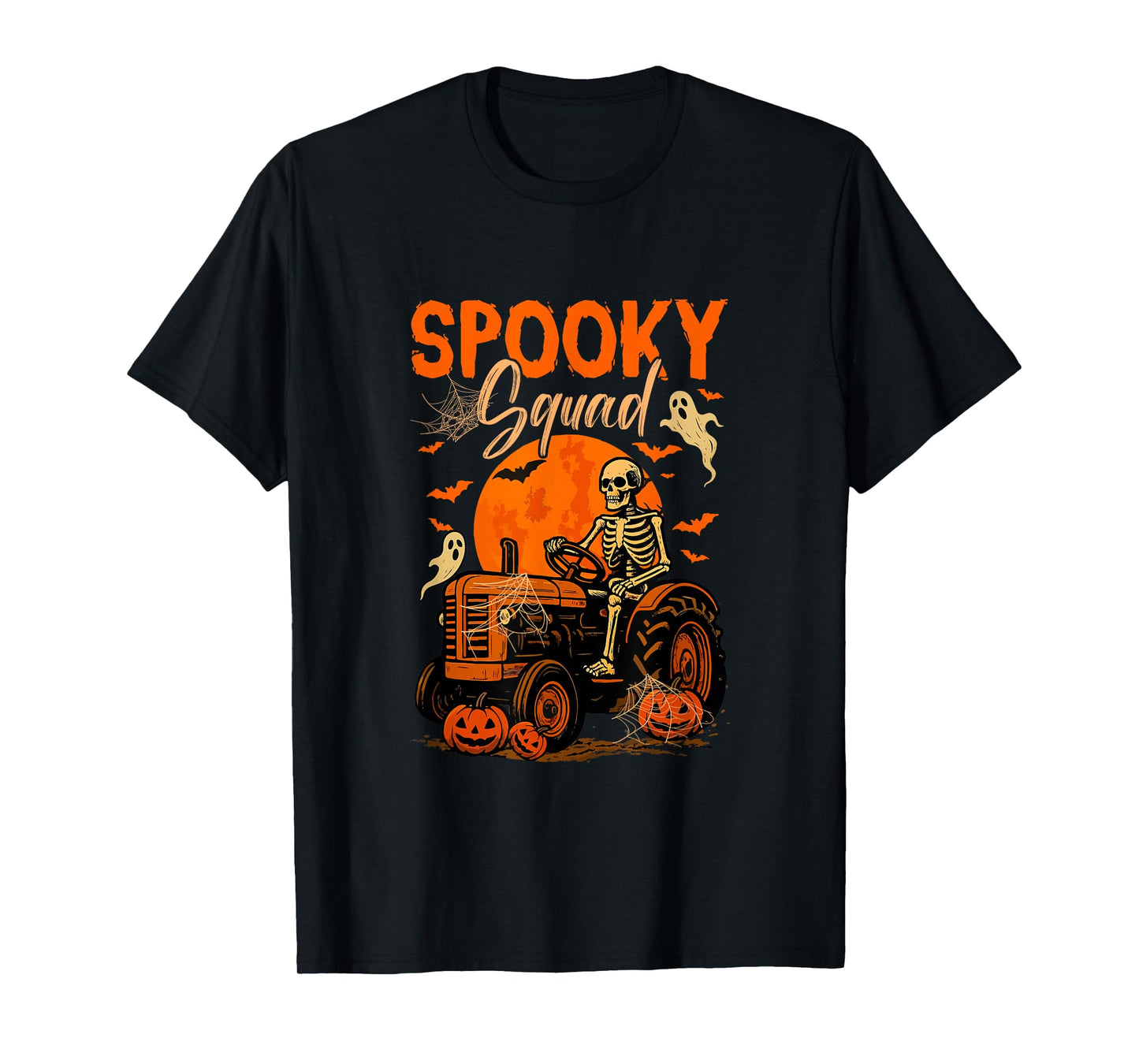Spooky Halloween Squad Skeleton Driving Tractor Horror Boo T-Shirt