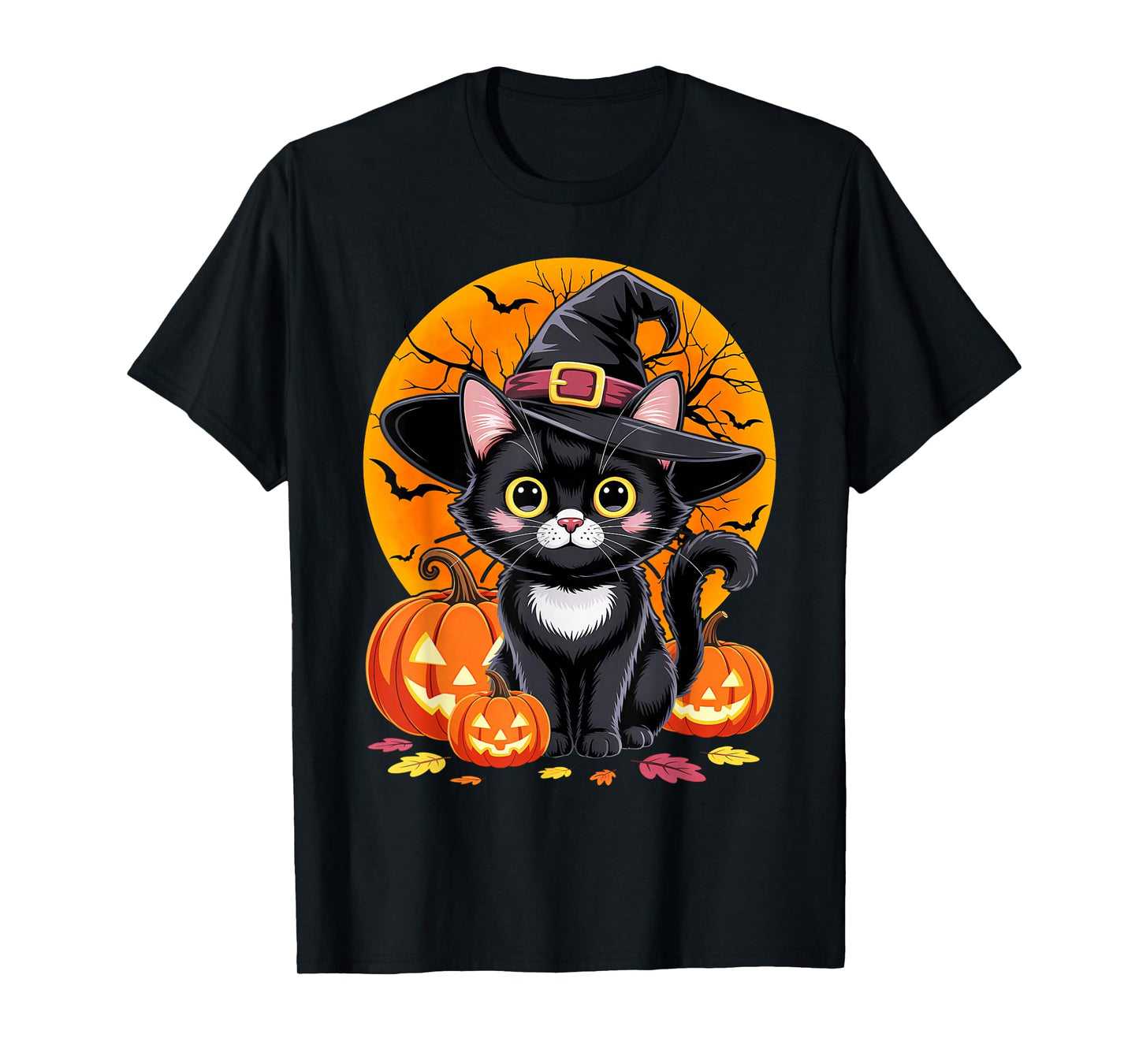 Black Cat Witch Pumpkin Halloween Costume Retro Fall Autumn T-Shirt