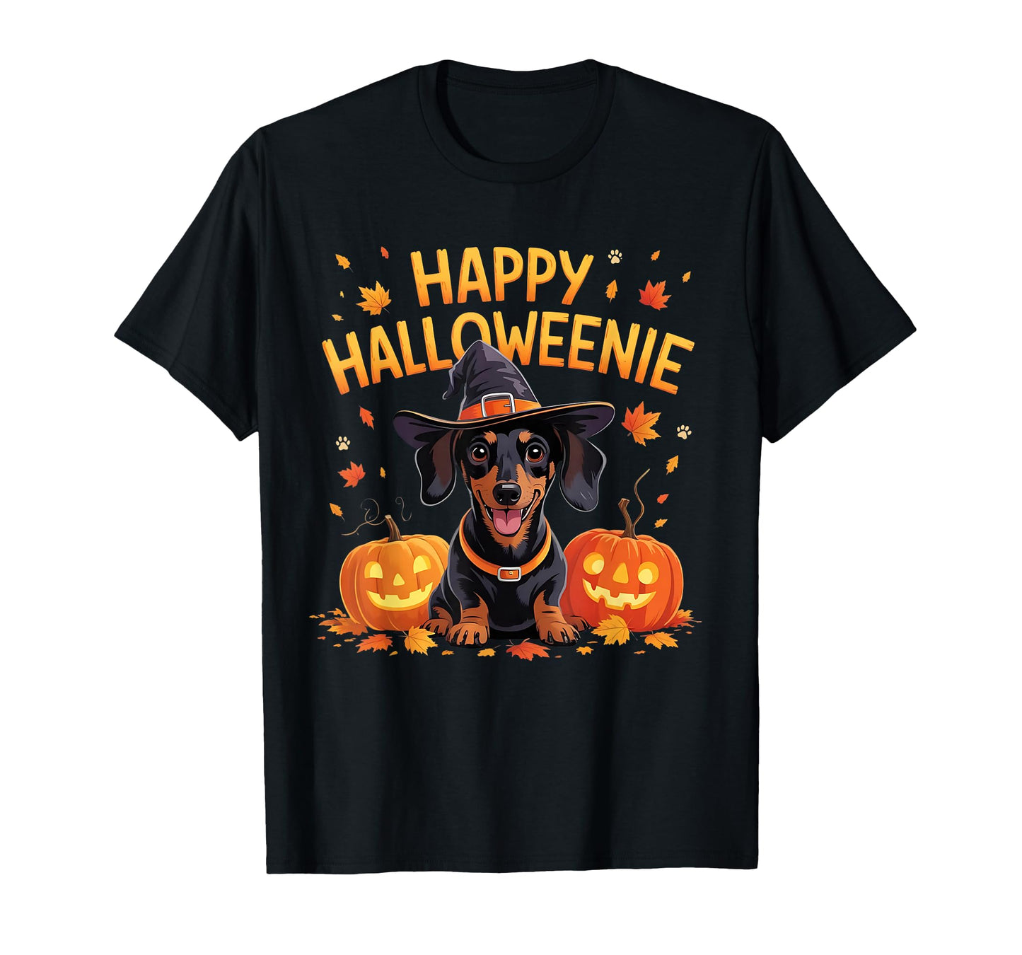 Dachshund Happy Halloweine and Pumpkins Fall Fun T-Shirt