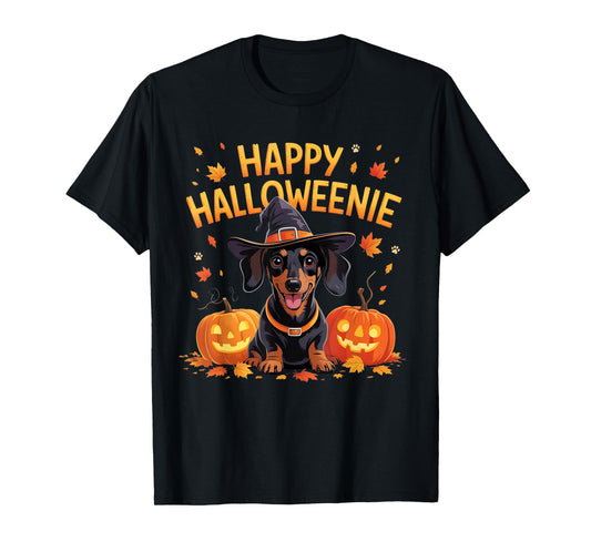 Dachshund Happy Halloweine and Pumpkins Fall Fun T-Shirt