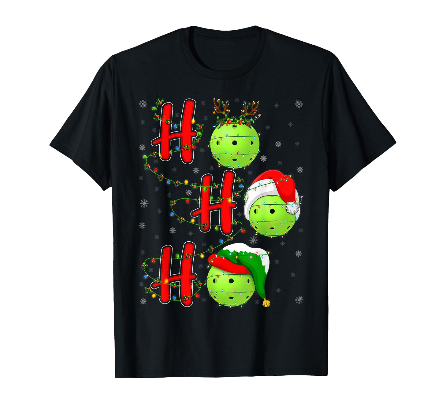 Ho Ho Ho Funny Santa Pickleball Christmas Lights T-Shirt