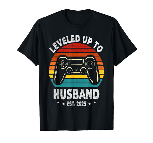 Leveled Up To Husband est 2025 Newly Married Bachelor Party T-Shirt