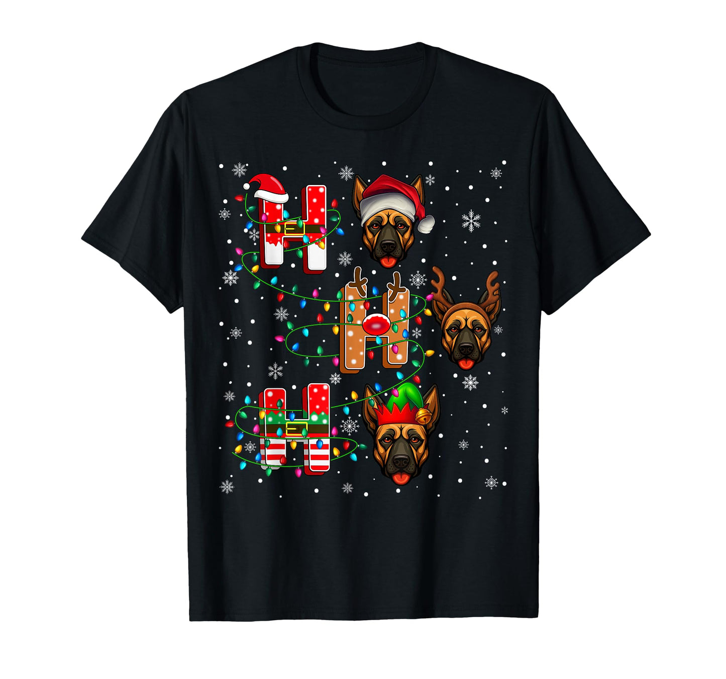 Ho Ho Ho Santa Reindeer Hat Elf Belgian Malinois Dog Xmas T-Shirt