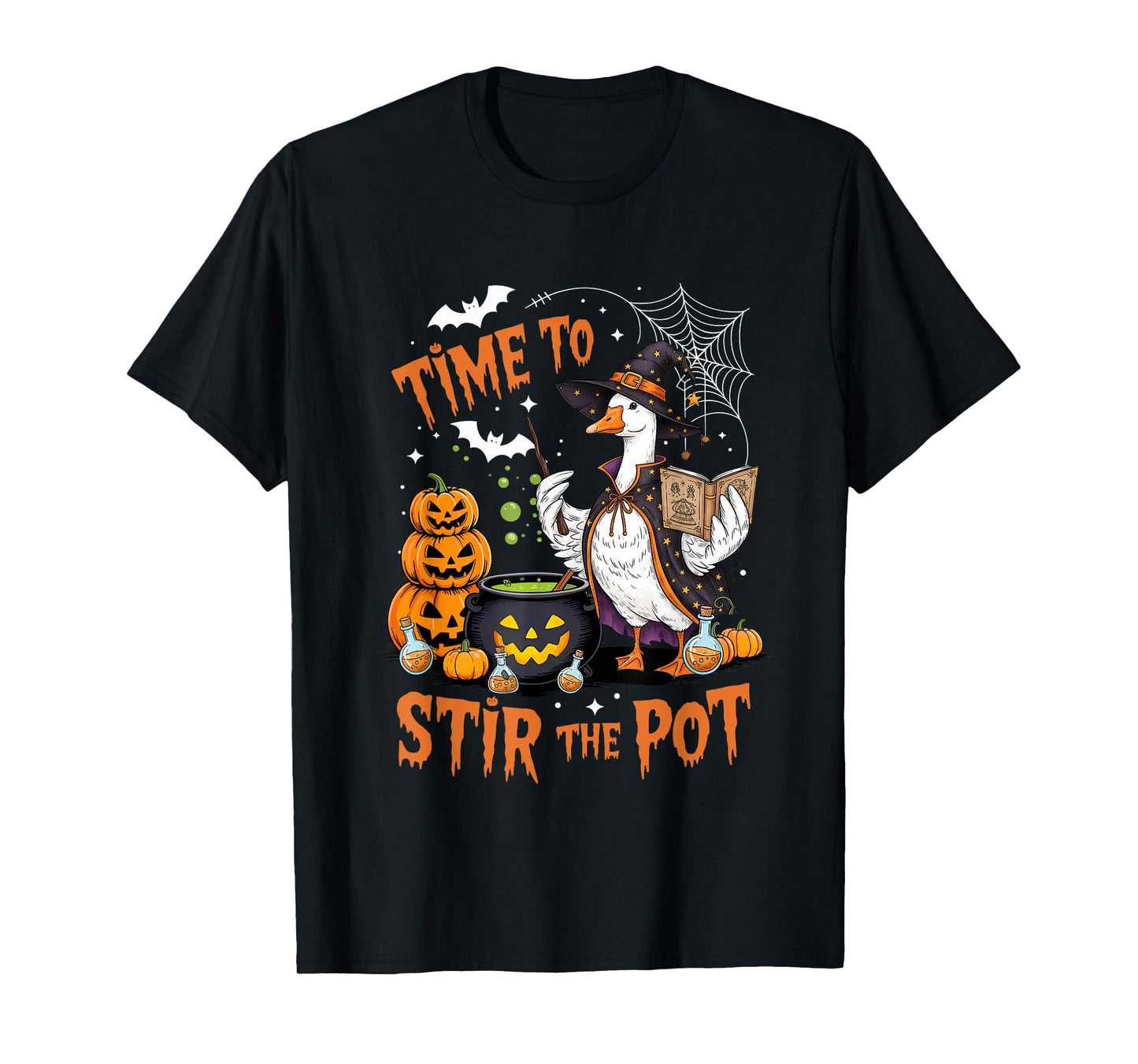 Time to Stir The Pot Halloween Goose Spooky Season Womens T-Shirt