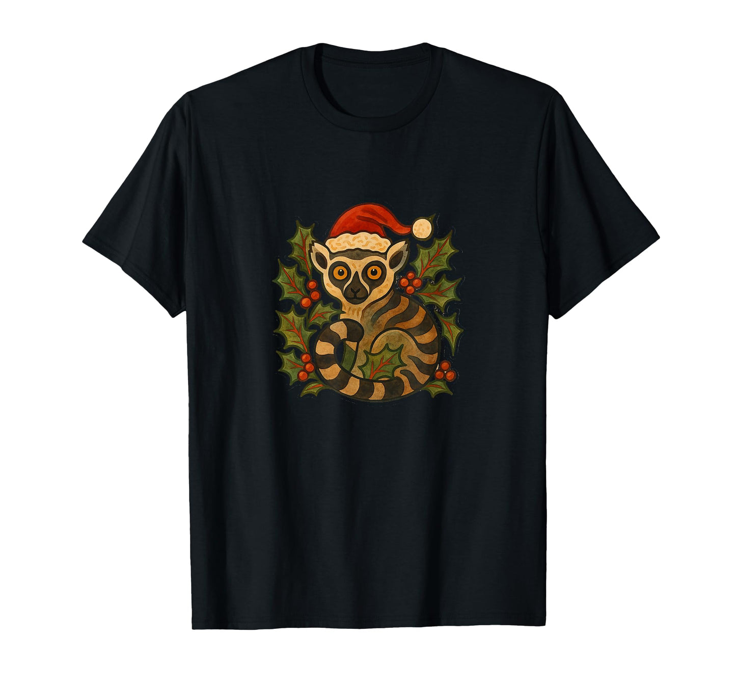 Christmas Lemur Wearing a Santa Hat Holiday Zoo Animal T-Shirt