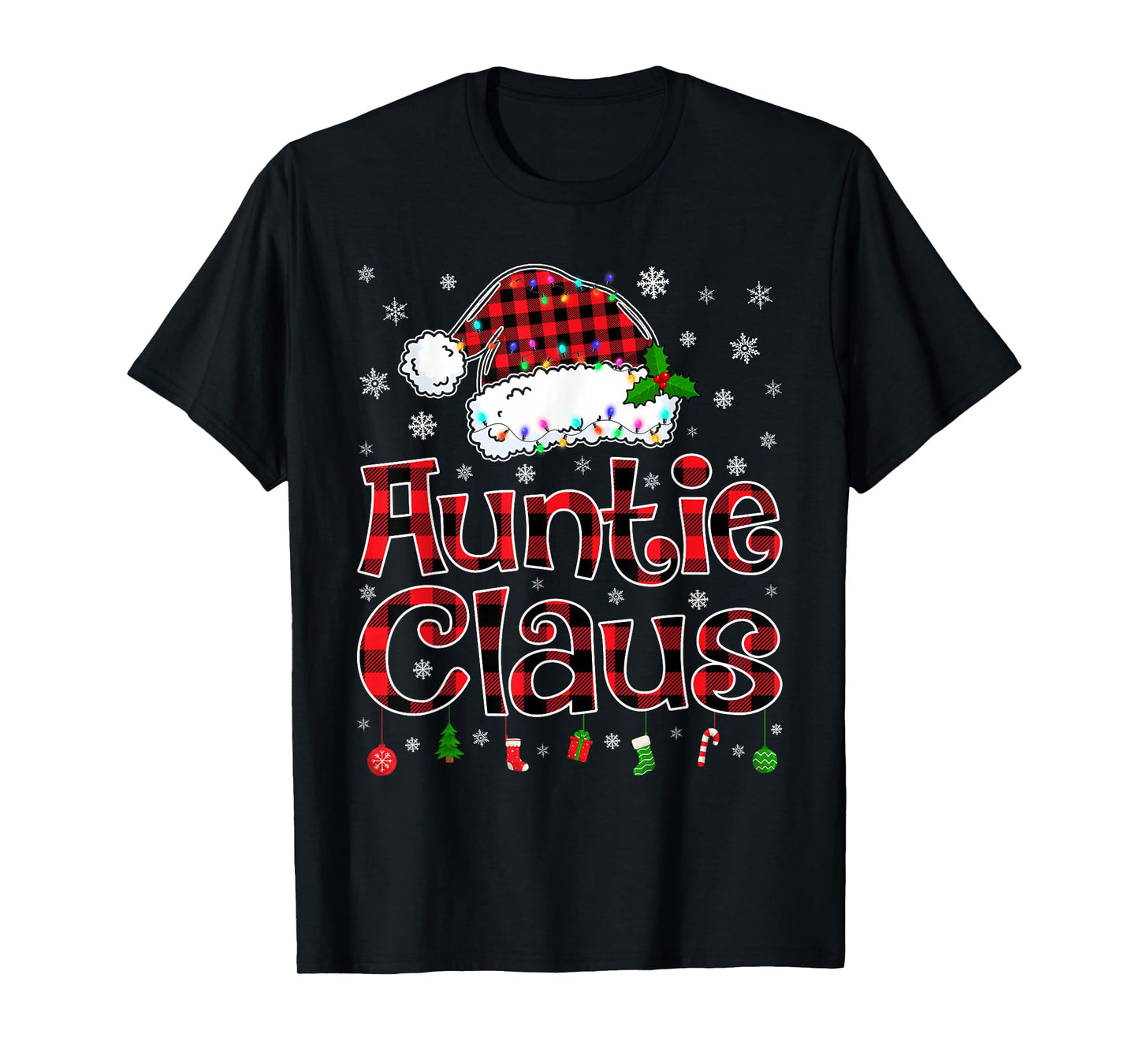 Auntie Claus Christmas Lights Xmas Pajama Matching Family T-Shirt