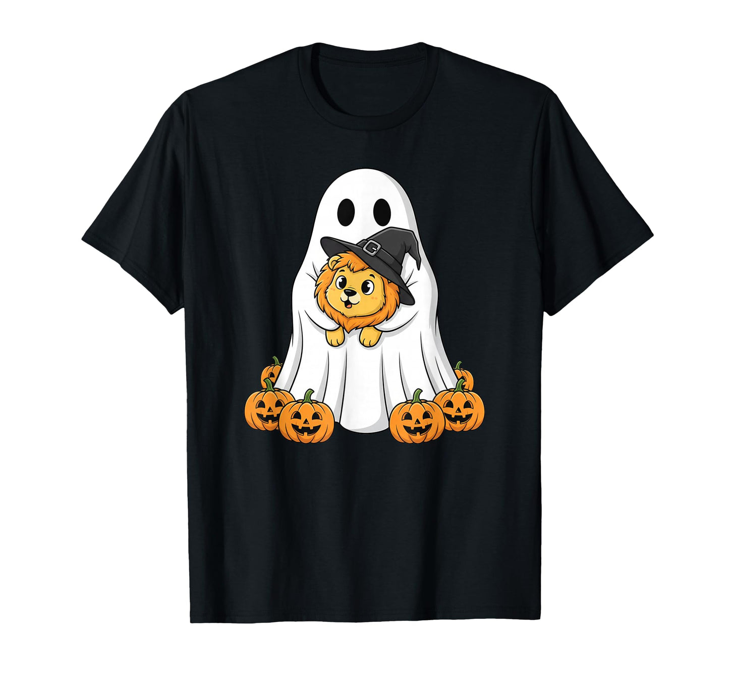 Funny Ghost Lion Pumpkin Halloween Kids Mens Womens T-Shirt