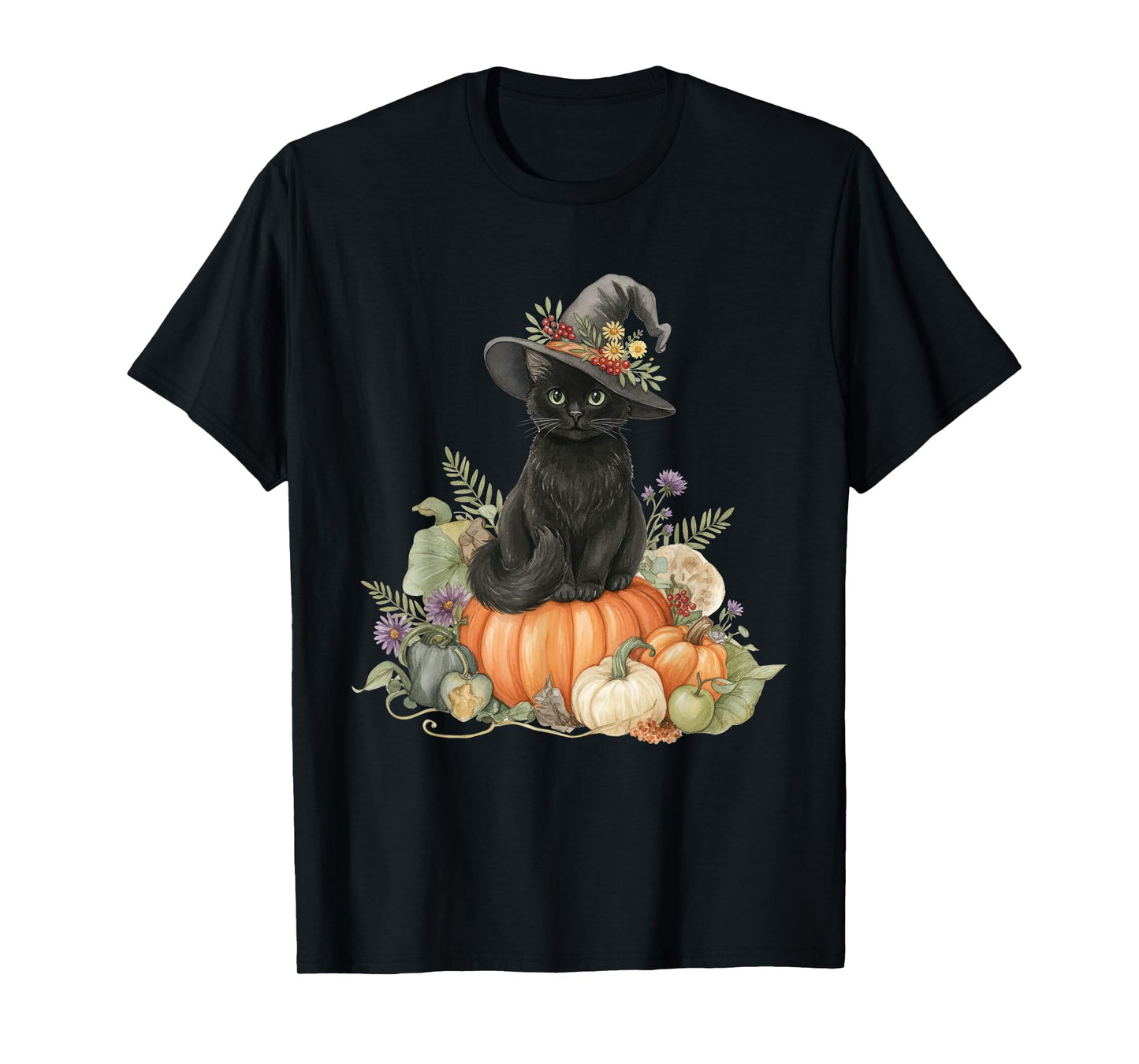 Retro Black Cat Groovy Pumpkin Halloween Cat Lovers T-Shirt