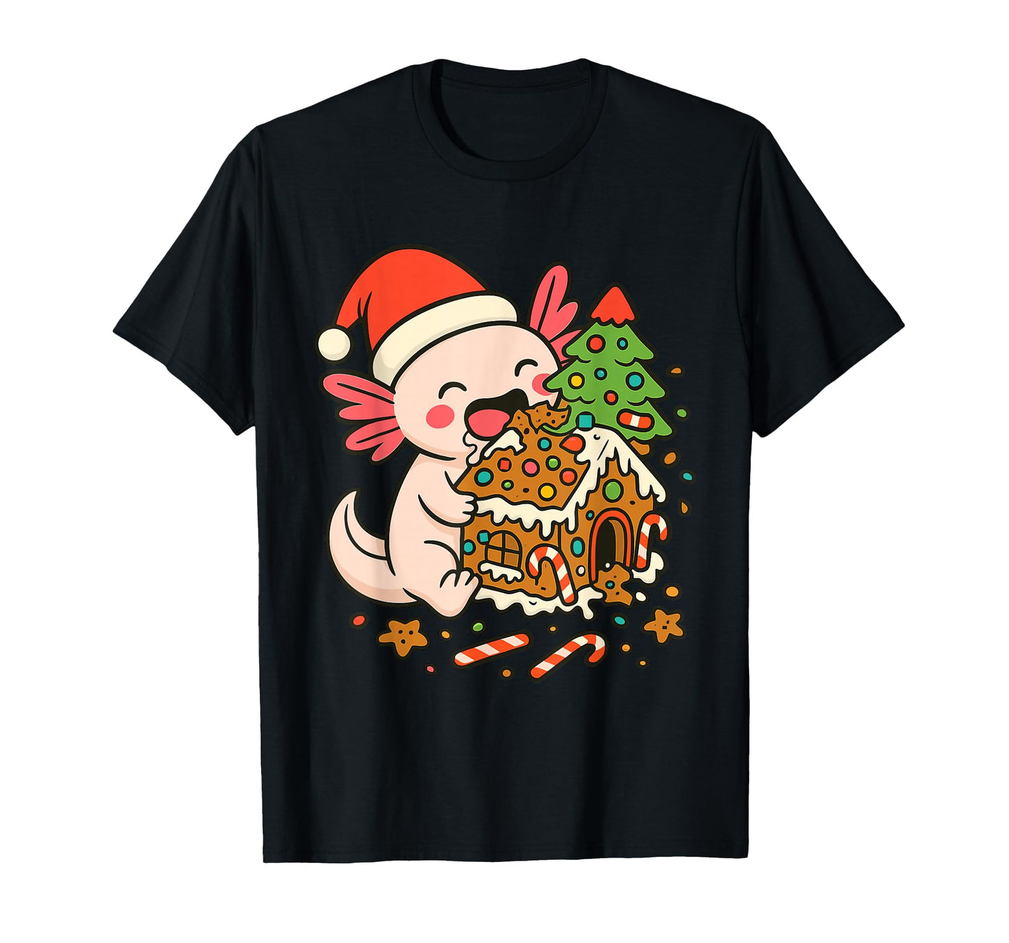 Funny Christmas Axolotl Gingerbread House Holiday T-Shirt