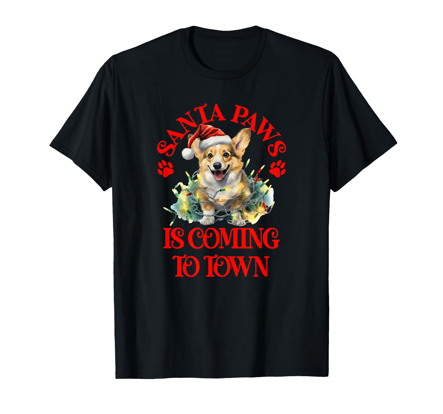 Santa Paws is Coming to Town with Christmas Corgi T-Shirt