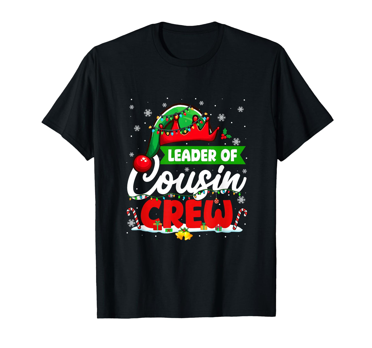 Leader of Cousin Crew Christmas Costume Elf Colorful Lights T-Shirt