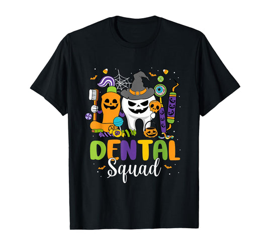 Dental Squad Tooth Pumpkin Witch Hat Halloween Costumes T-Shirt