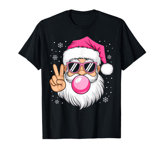 Cute Retro Santa Christmas Blowing Bubble Gum Xmas Pajamas T-Shirt