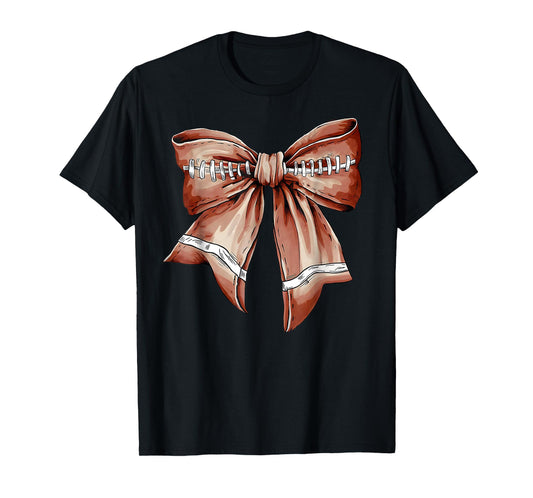 Coquette Bow Pumpkin Football Mom Girls Thanksgiving Autumn T-Shirt
