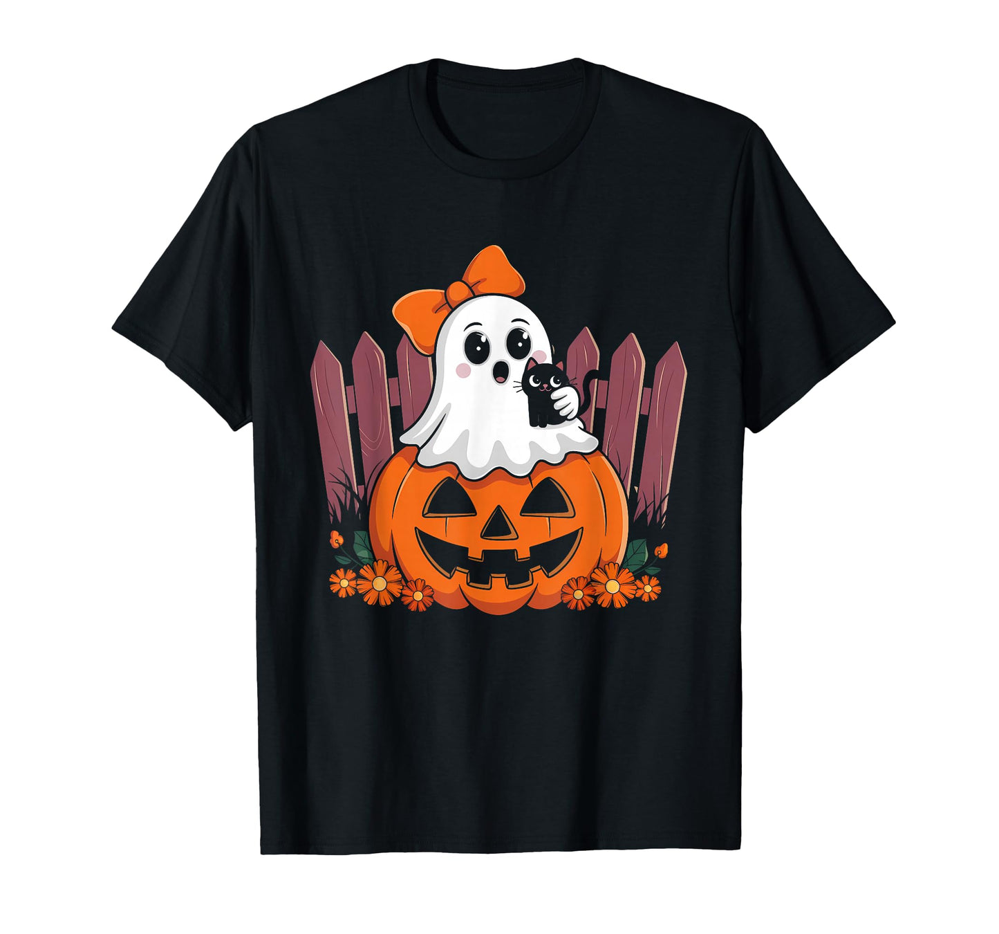 Fun Halloween Ghost Holding Black Cat Vintage T-Shirt