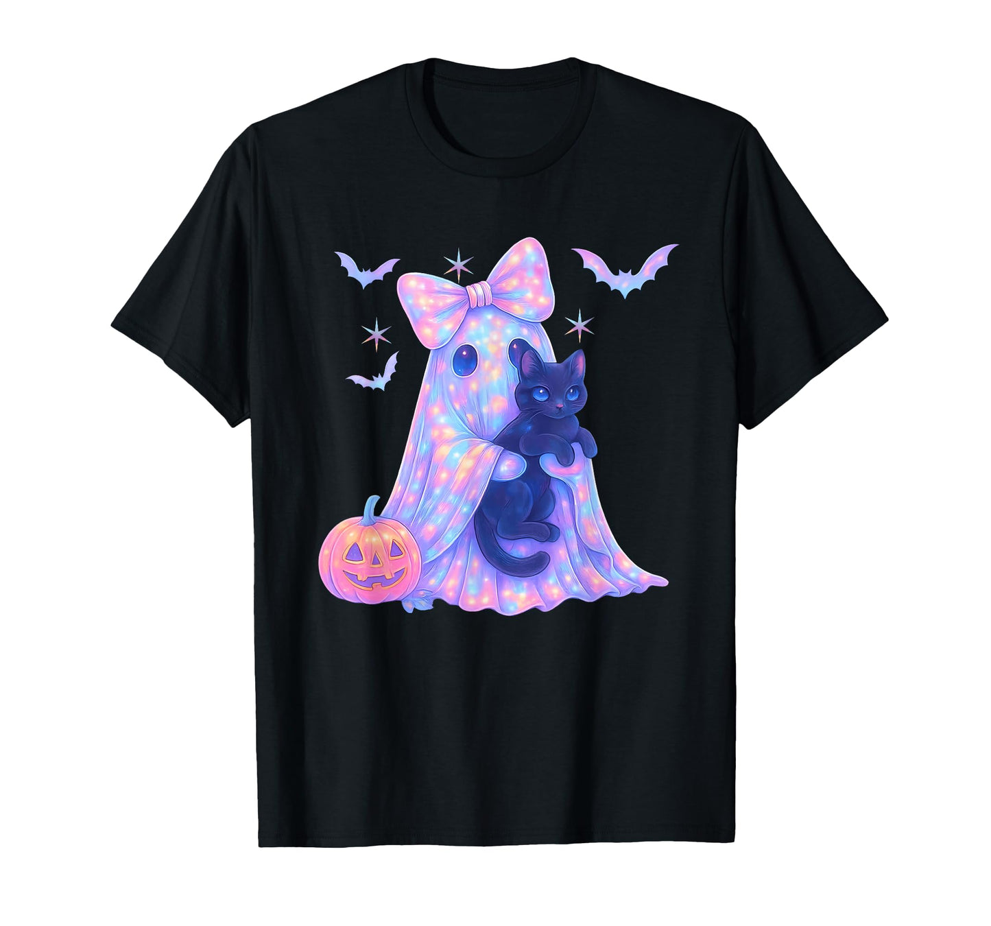 Pastel Galaxy Ghost Halloween Girl Kids Ghost Coquette Bow T-Shirt
